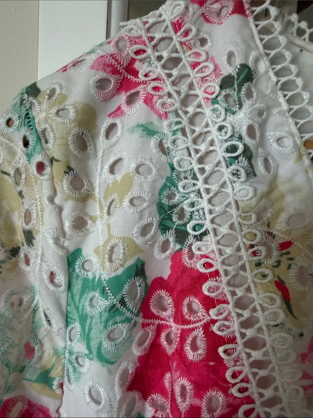 Aqua Floral Trim V-Neck Dress - Picture 2 of 4